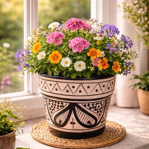 Handmade Moroccan Ceramic Indoor Planter | Hand-Painted Boho Flower Pot ,fathers day gift