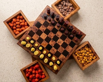 Juego de ajedrez de madera con cajones para aperitivos, madera de tuya marroquí, regalo para una noche de juegos.