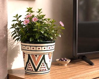 Handmade Moroccan Ceramic Planter: Hand-Painted Boho Flower Pot, Indoor Plant Pot