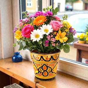 Moroccan Ceramic indoor planters color block macrame plant d...