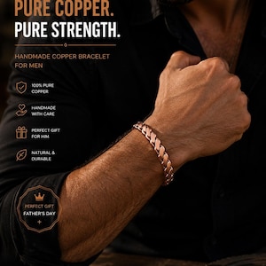 Bracciale da uomo a catena in rame massiccio puro, realizzato a mano, regolabile (regalo per la festa del papà)