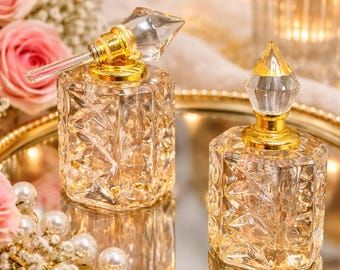 Mundgeblasene leere Glasparfümflaschen: Elegante dekorative Waschtischflaschen im Kristallstil mit goldenem Akzent