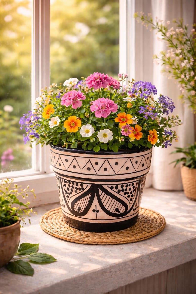 Handmade Moroccan Ceramic Planter with Geometric Patterns — view 2