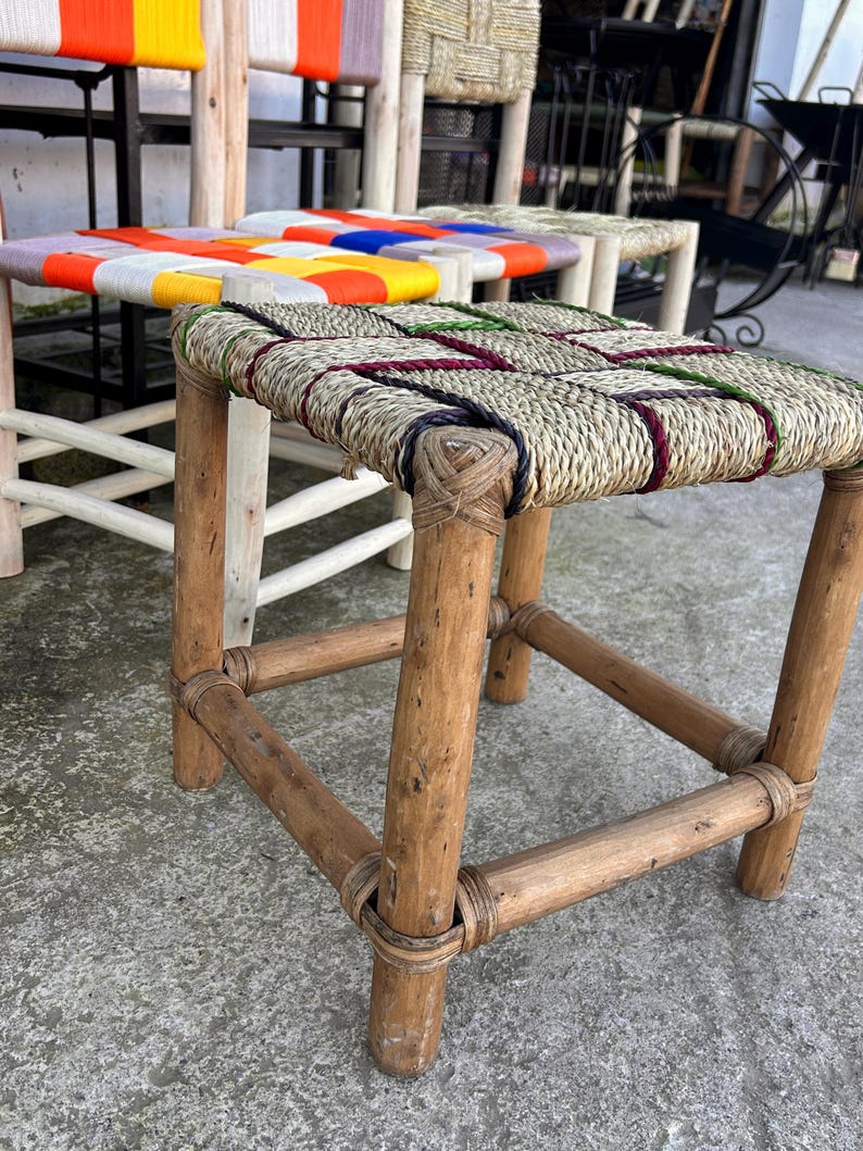 Small Moroccan Wooden Stool – Wooden Seat With Natural Weave - Etsy