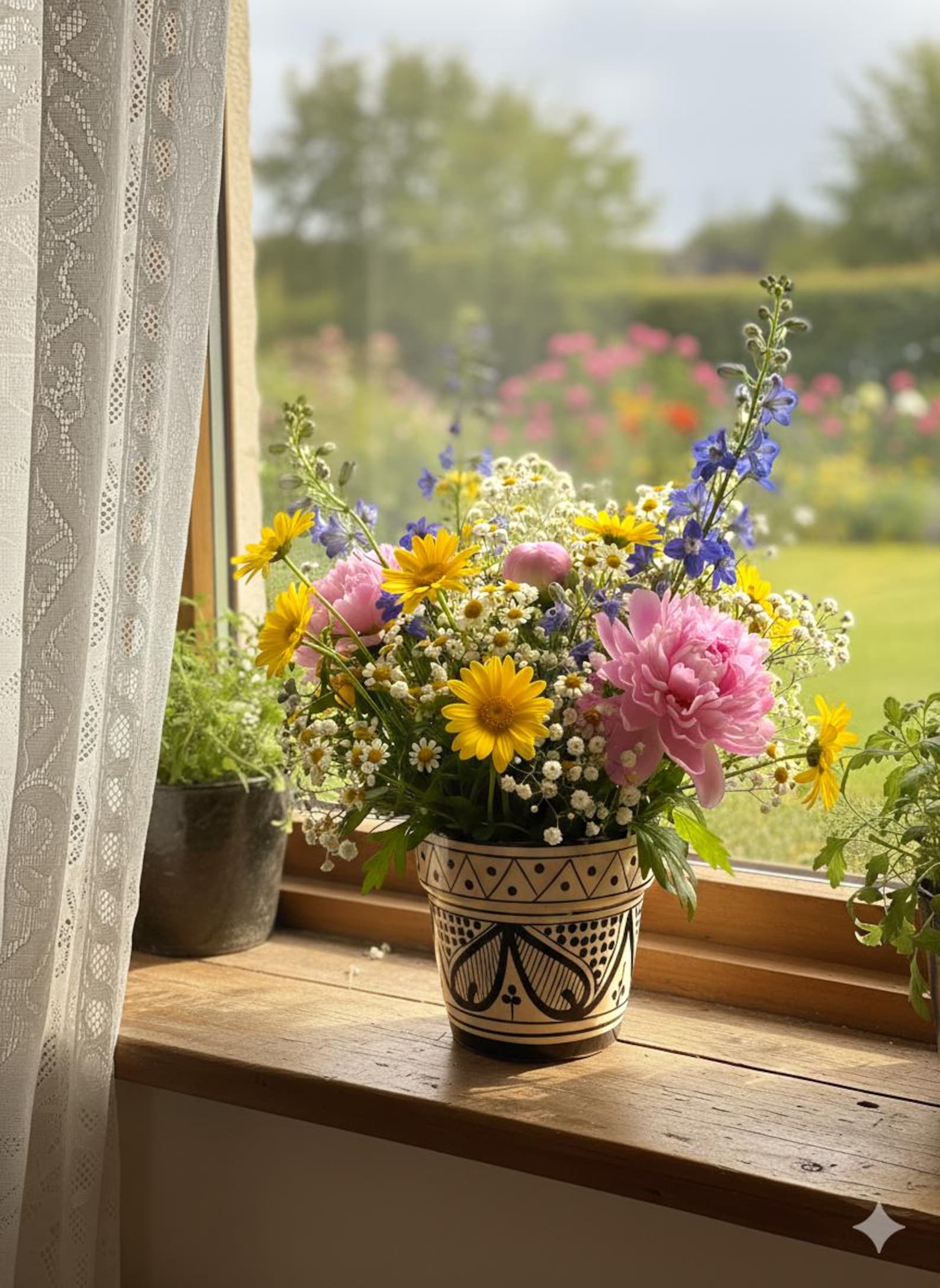 Handmade Moroccan Ceramic Planter with Geometric Patterns — view 3