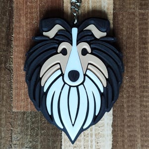 Rough Collie Tri-Color Keychain