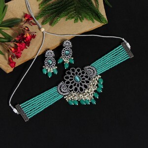 Black Silver Brass American Diamond choker set
