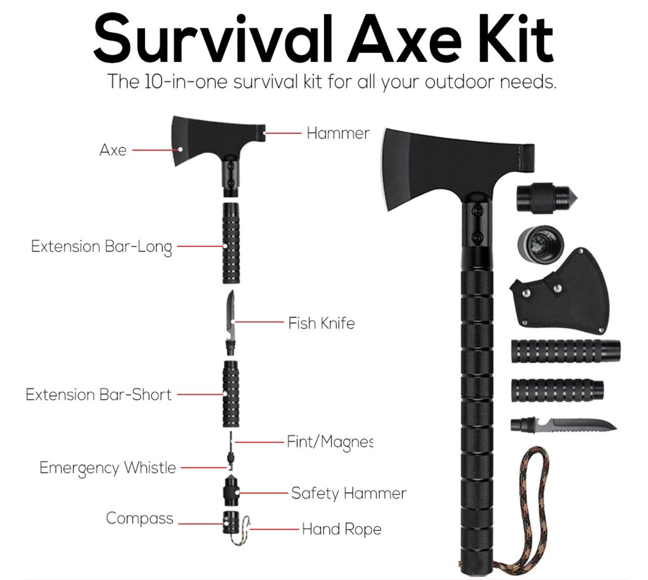 Survival Kit Camping Survival Kit, Foldable Portable Survival Hatchet