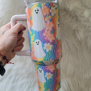 40oz Faux Embroidered Ghosts Tumbler
