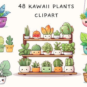 Aquarel kawaii kamerplant clipart kawaii planten clipart schattige kamerplanten kawaii planten stickers PNG schattige plakboekstickers voor planner
