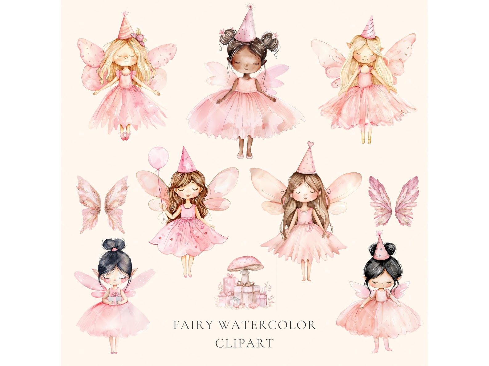 Watercolor Fairy Party Clipart Cute Fairy Birthday Party Clipart ...