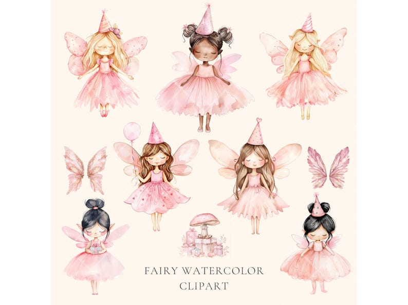 Watercolor Fairy Party Clipart Cute Fairy Birthday Party Clipart ...