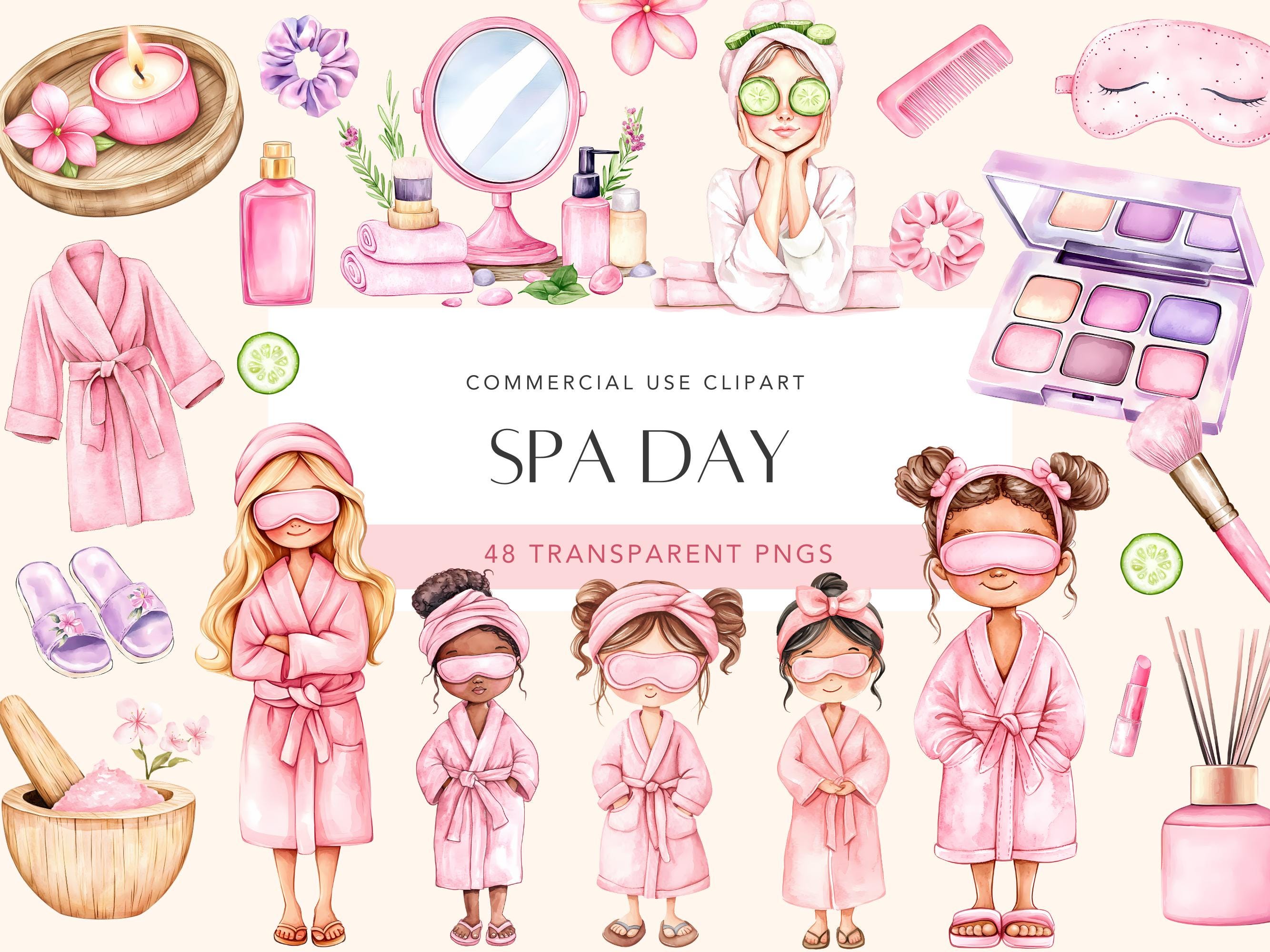 Watercolor Spa Clipart Spa Party Clipart Spa Girls Kids Birthday 
