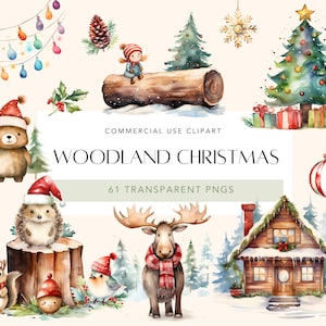 Clipart Noël des bois aquarelle hiver Clipart animaux de la forêt Clipart Noël confortable forêt d'hiver Animal de la forêt mignon pour la fabrication de cartes