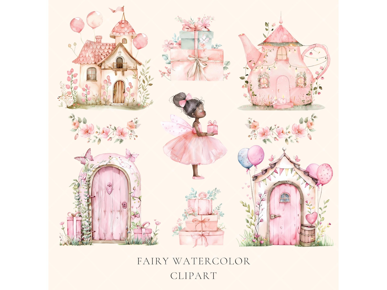 Watercolor Fairy Party Clipart Cute Fairy Birthday Party Clipart ...