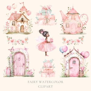 Watercolor Fairy Party Clipart Cute Fairy Birthday Party Clipart ...