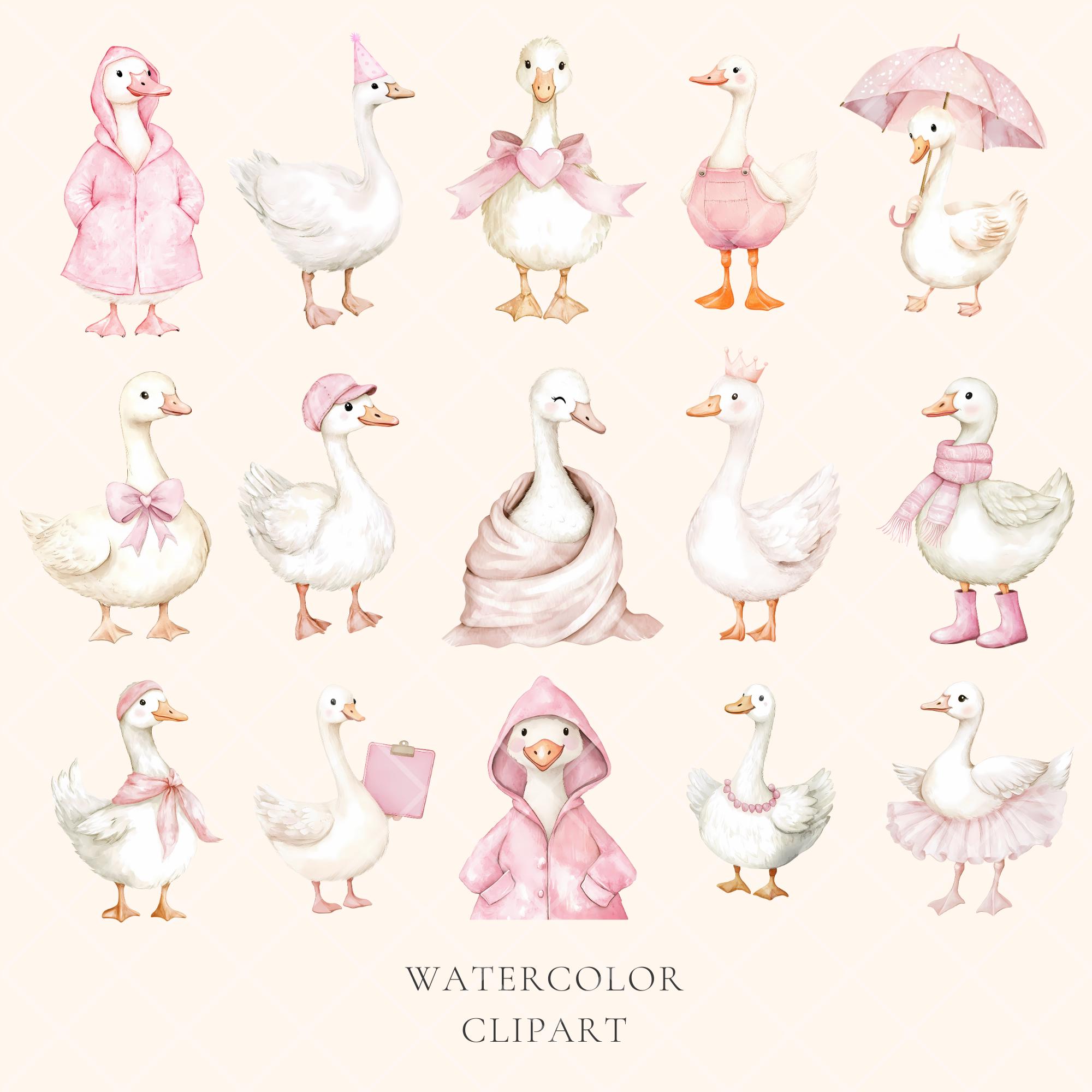 Girly Goose Watercolor Clipart Pink Silly Goose PNG Coquette Baby ...