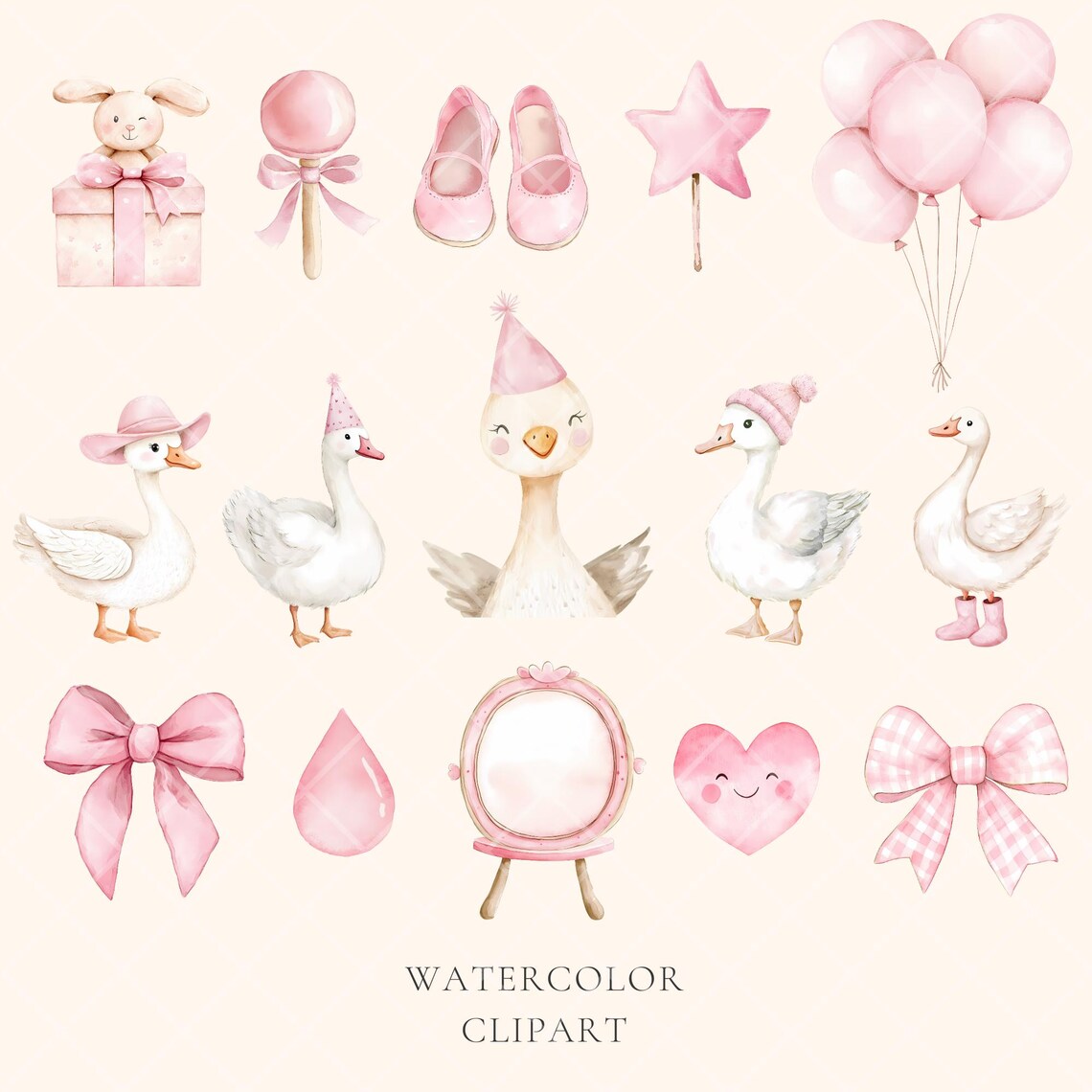 Girly Goose Watercolor Clipart Pink Silly Goose PNG Coquette Baby ...