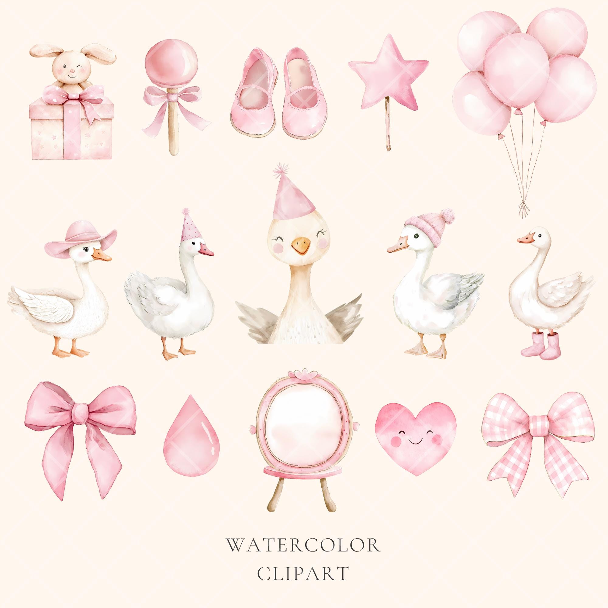 Girly Goose Watercolor Clipart Pink Silly Goose PNG Coquette Baby ...