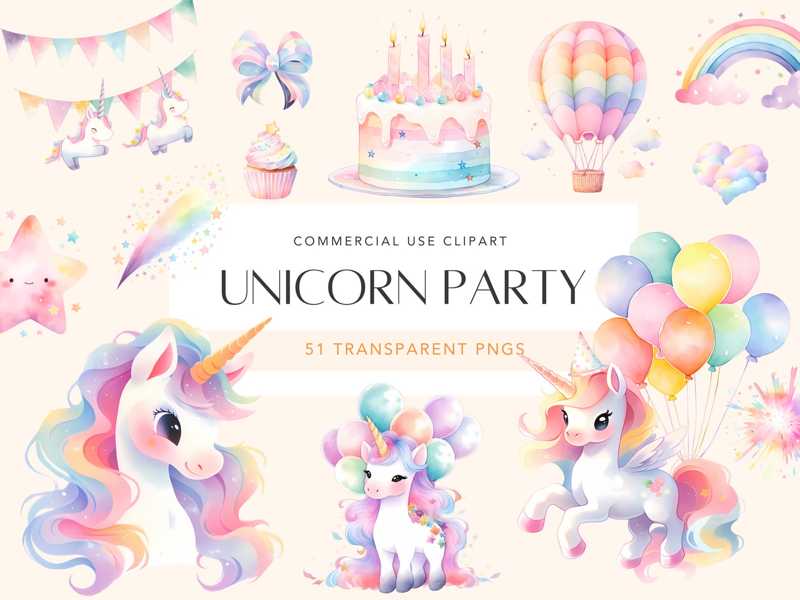 Cute Unicorn Clipart Rainbow Birthday Unicorn PNG Magic Unicorn Clipart ...