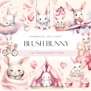 Aquarell Hase Clipart für Mädchen Aquarell Baby Shower Clipart Baby rosa Häschen Clipart für Baby Kinderzimmer Dekor Wand Kunst digitaler Download