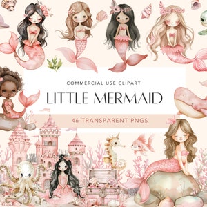 Sirenetta Clipart Sirena carina PNG Sirena rosa sotto il mare Clipart Sirena acquerello Clipart per ragazza Festa di compleanno Asilo nido