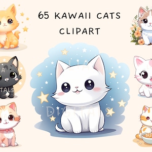 Lindo paquete de imágenes prediseñadas de gato kawaii para calcomanías de animales, calcomanías de pared con imágenes prediseñadas kawaii, lindas calcomanías para planificadores digitales, uso comercial, descarga digital