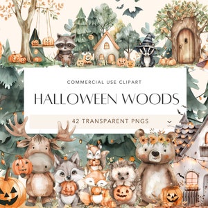 Halloween Woodland Clipart Woodland Autunno Autunno Clipart Autunno Animali del bosco Cute Halloween Acquerello Clipart Bundle Bambini Halloween PNG