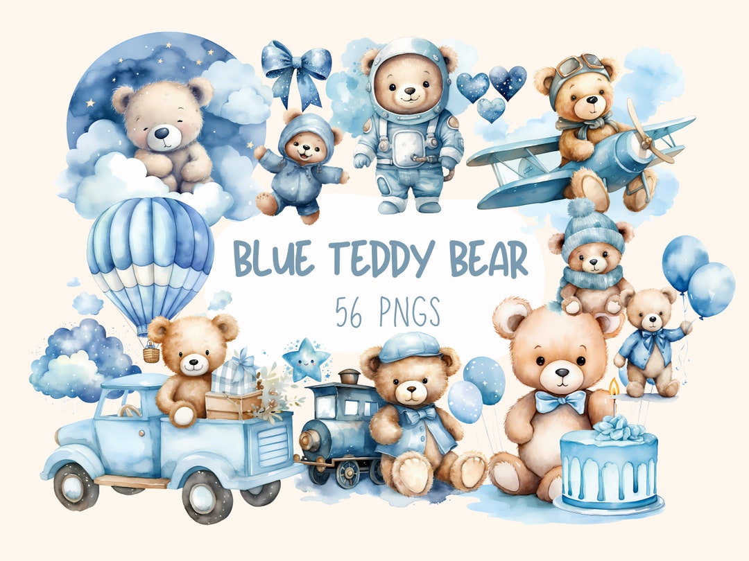 Watercolor Teddy Bear Clipart Bundle Baby Shower for a Boy - Etsy