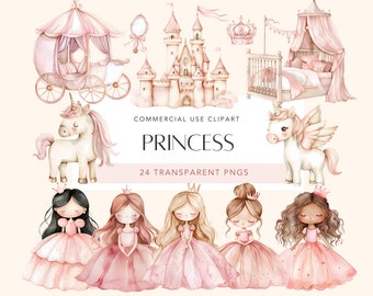 Pink Princess Watercolor Clipart Princess Clipart Royal Clipart Unicorn Clipart Pony Clipart For Kids Princess Nursery Decor Commercial Use