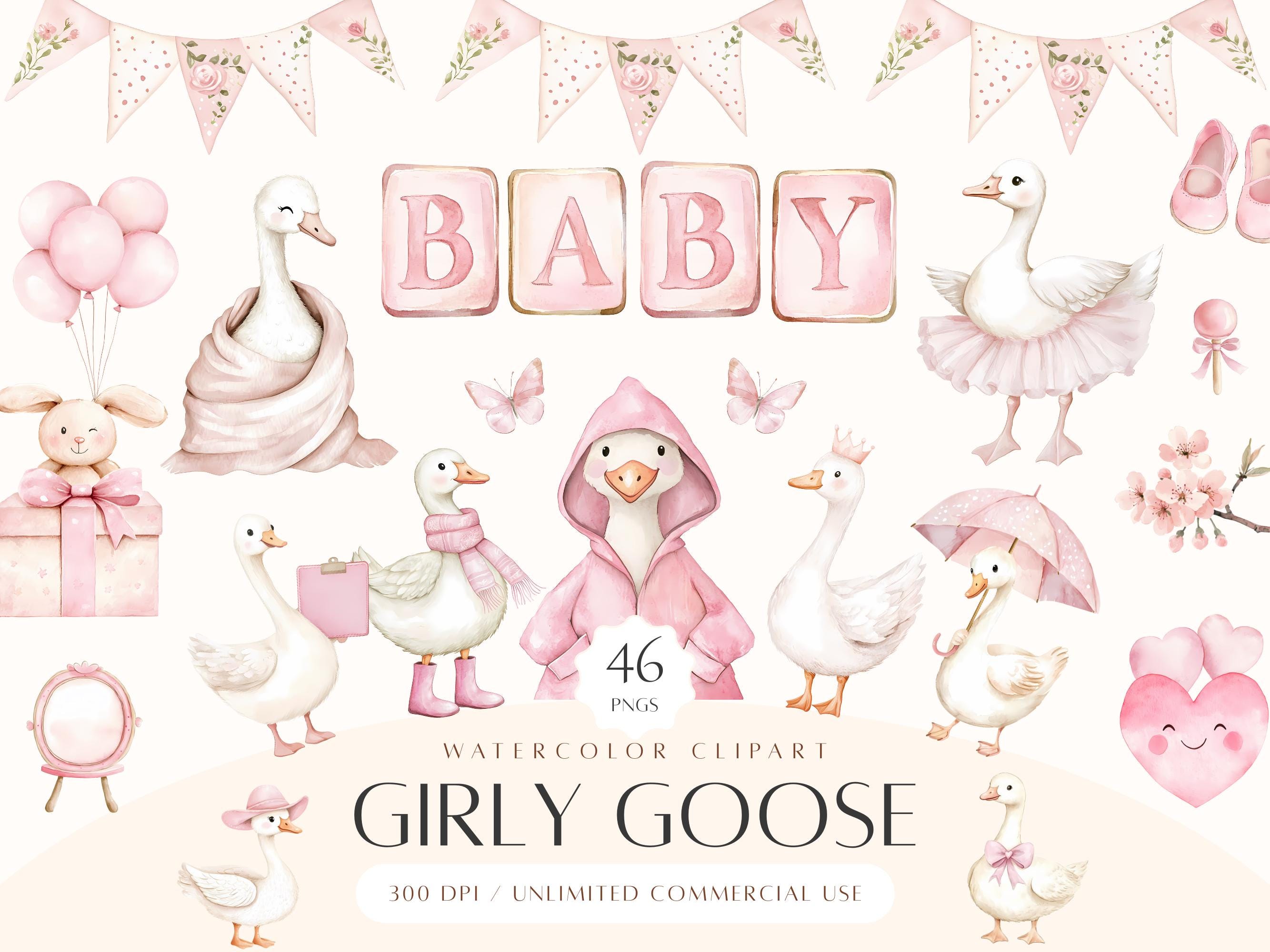 Girly Goose Watercolor Clipart Pink Silly Goose PNG Coquette Baby ...