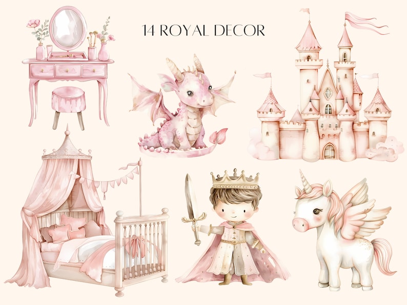 Pink Princess Watercolor Clipart Princess Clipart Royal Clipart Unicorn ...