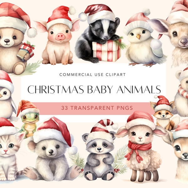 Christmas Animals Clipart Xmas Baby Animals Decor Winter Christmas Clipart Cute Australian Animals Santa Hat Dog Cat Owl Lamb Fox Mouse Deer