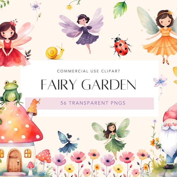 Watercolor Fairy Garden Clipart Bundle Cute Fairy Garden Clipart Fairy House Colorful Garden Gnome Fairy Decor Nursery Baby Rainbow Theme