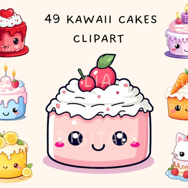 Kawaii Cakes Clipart Cute Birthday Cake Stickers Strawberry Rainbow Lemon Red Velvet Cinnamon Banana Chocolate Swiss Roll Kawaii Food PNG
