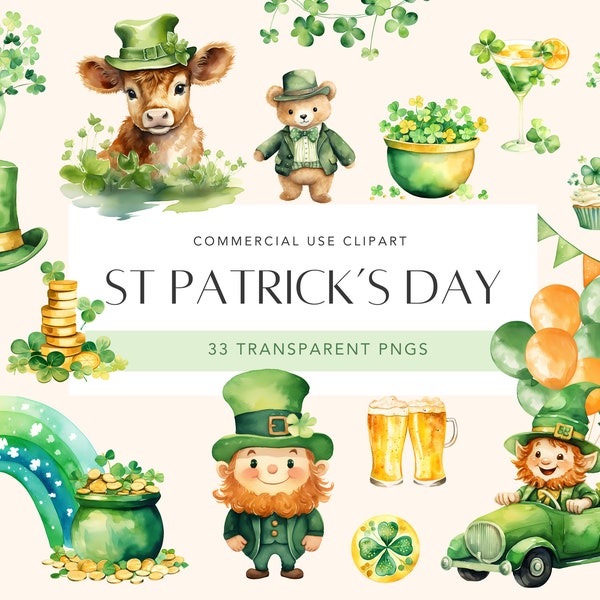 Watercolor St Patricks Day Clipart Cute Saint Patrick's Day PNG Shamrock Clipart Pot of Gold Leprechaun Clipart For St Patricks Day Download