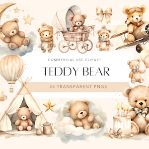 Ours en peluche aquarelle Clipart Clipart ours en peluche bohème pour baby shower décoration chambre d'enfant mignon ours en peluche endormis ensemble fond Transparent