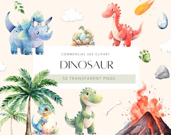 Watercolor Dinosaur Clipart Cute Dinosaur Clipart Nursery Clipart PNG Dinosaur Birthday Party Decor Dinosaur Stickers Dinosaur Baby Shower