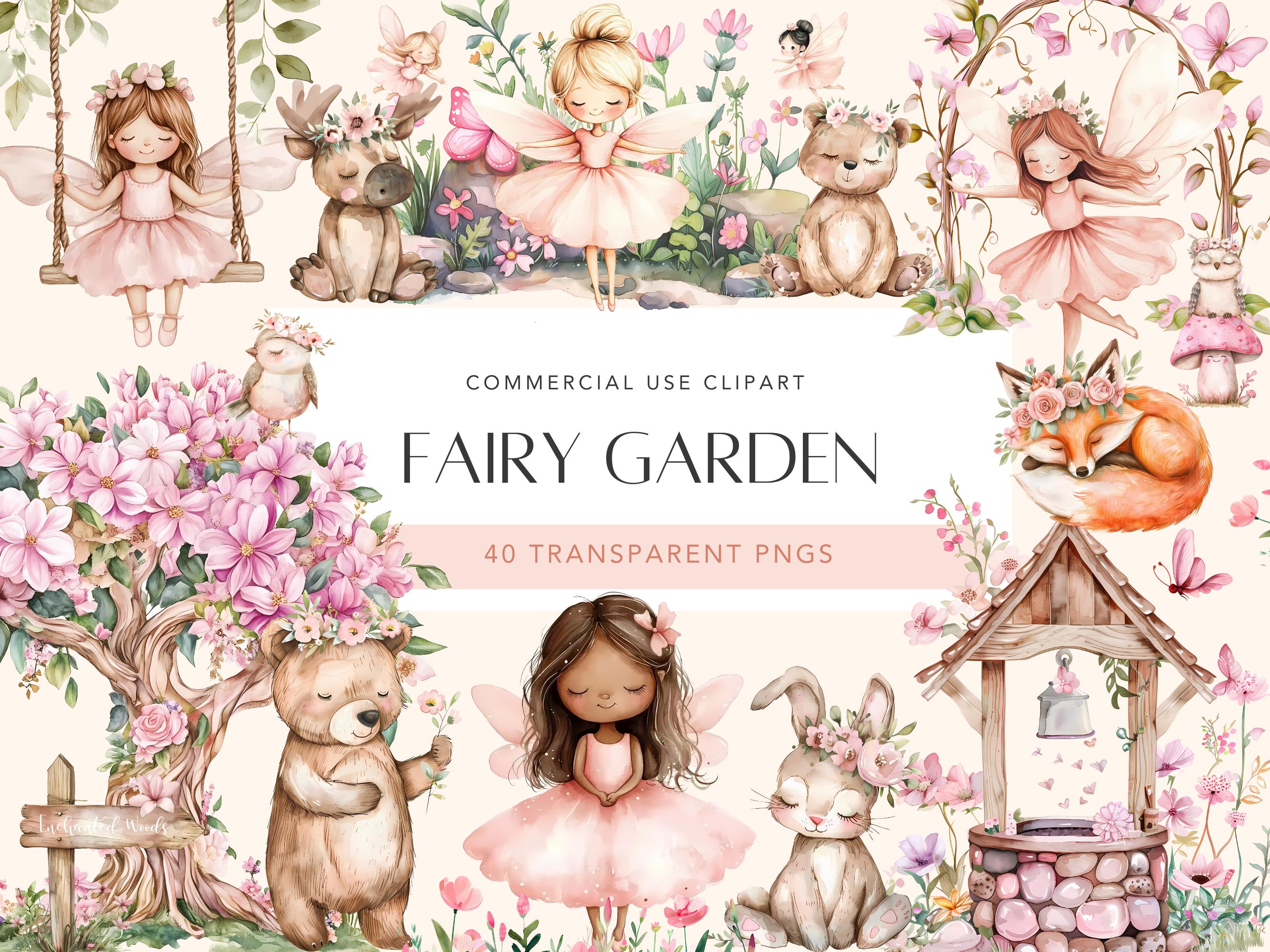 Watercolor Fairy Garden Clipart Cute Fairy Garden Clipart Enchanted ...