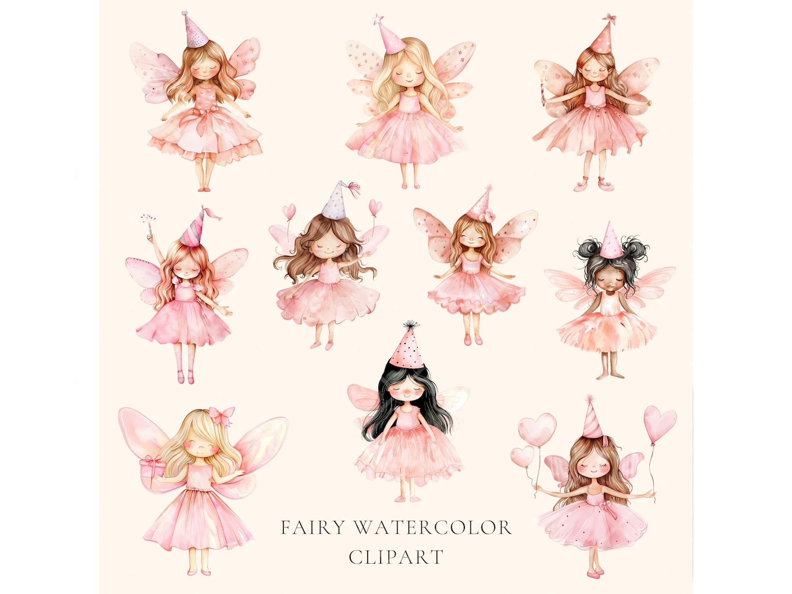 Watercolor Fairy Party Clipart Cute Fairy Birthday Party Clipart ...