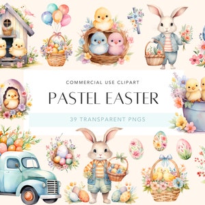 Pastell Ostern Clipart Aquarell Ostern Clipart Ei Osterhase Frühling Clipart Osterkorb Frohe Ostern PNG Osterküken Ostertiere