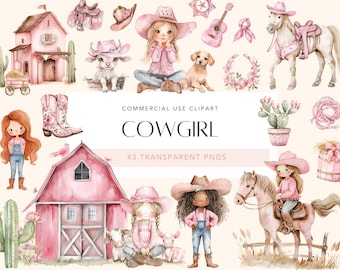 Cute Cowgirl Clipart Pink Cowgirl PNG Baby Girl Cow Girl Clipart Bundle Wild West Cowgirl PNG Cowgirl Boots Western Clipart Baby Shower Art