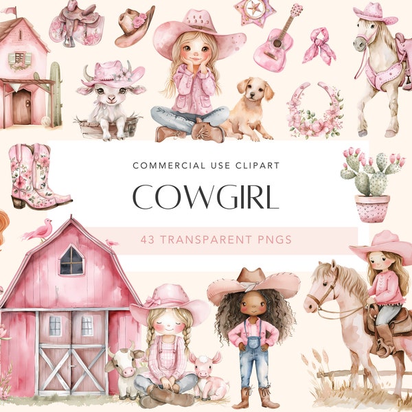 Cute Cowgirl Clipart Pink Cowgirl PNG Baby Girl Cow Girl Clipart Bundle Wild West Cowgirl PNG Cowgirl Boots Western Clipart Baby Shower Art