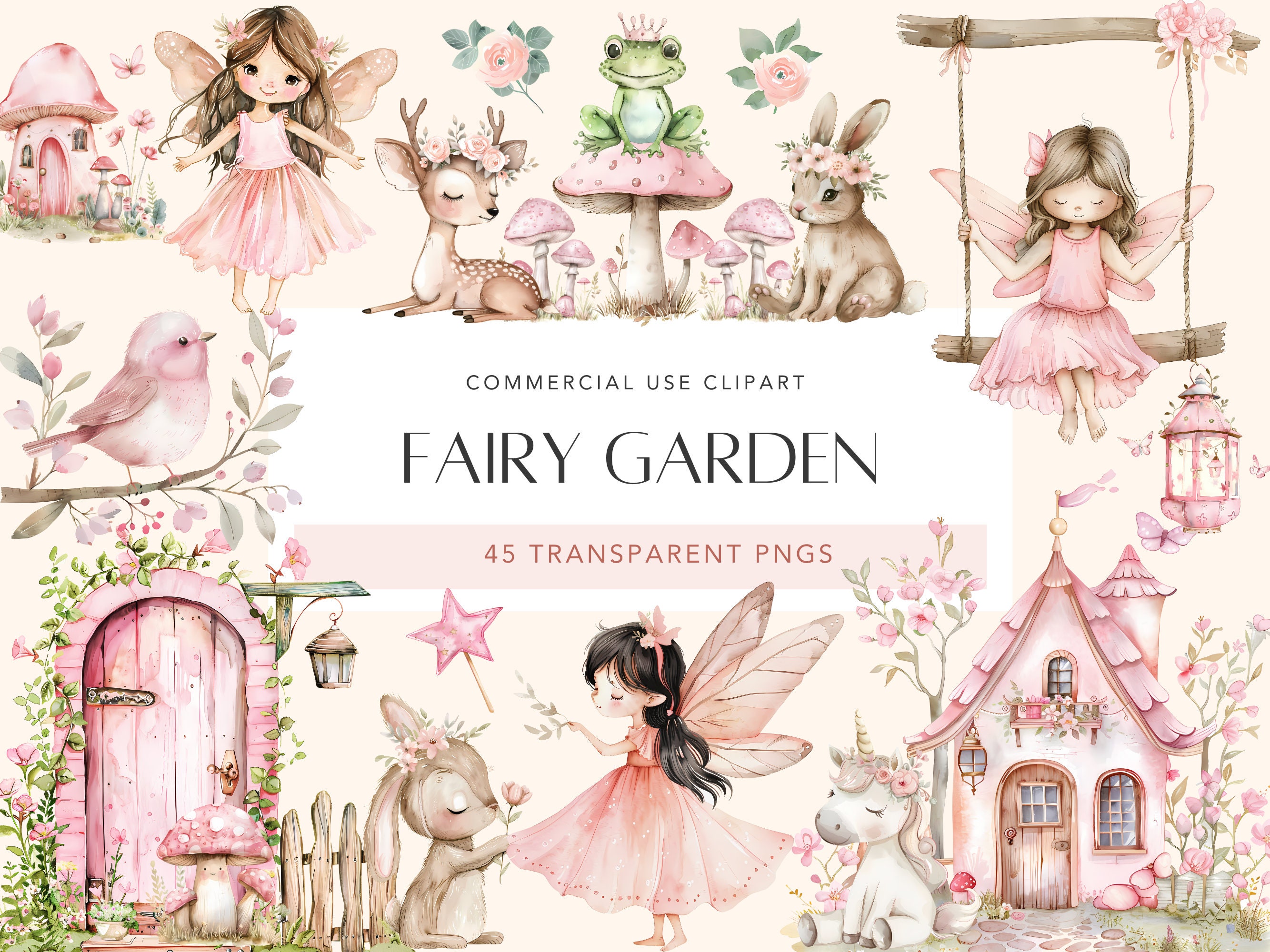Watercolor Fairy Garden Clipart Cute Fairy Garden Clipart Enchanted ...