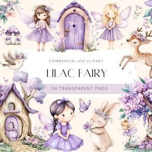 Fée aquarelle Clipart Clipart jardin magique enchantée forêt violette fée anniversaire Clipart Bundle fées magiques ensemble usage Commercial
