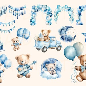 Watercolor Teddy Bear Clipart Bundle Baby Shower for a Boy Baby Blue ...