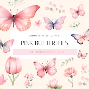 Clipart di farfalla rosa, acquerello di farfalla, PNG, clipart di fiori di farfalle rosa, clipart di fiori rosa, clipart floreali di farfalle e fiori