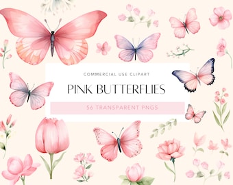 Pink Butterfly Clipart Watercolor Butterfly PNG Pink Butterflies Flower Clipart Pink Flower Clipart Butterflies and Flowers Floral Clipart