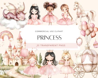 Princess Watercolor Clipart Pink Princess Clipart Royal Clipart Royal Kingdom Pony Clipart For Kids Princess Nursery Decor Commercial Use