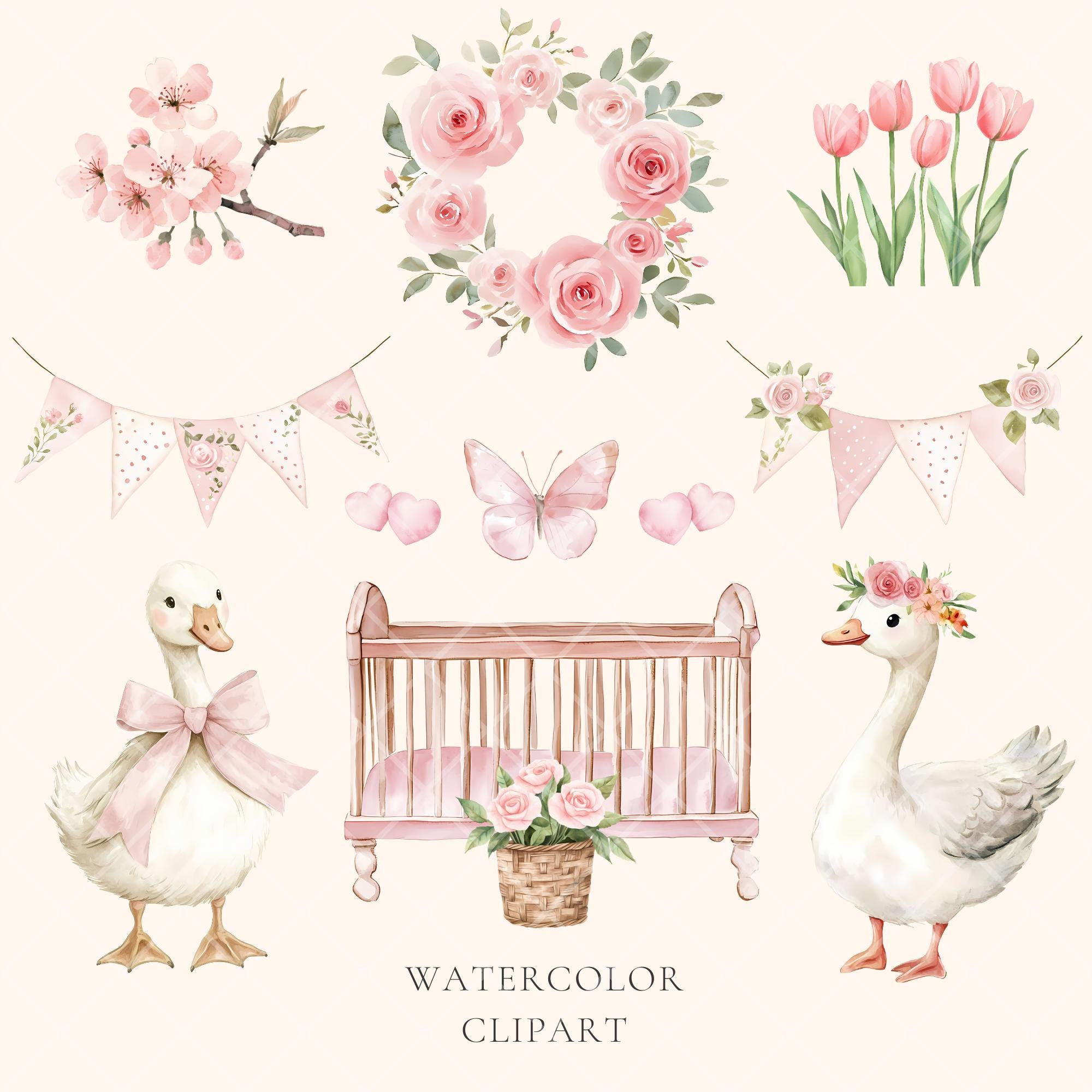 Girly Goose Watercolor Clipart Pink Silly Goose PNG Coquette Baby ...